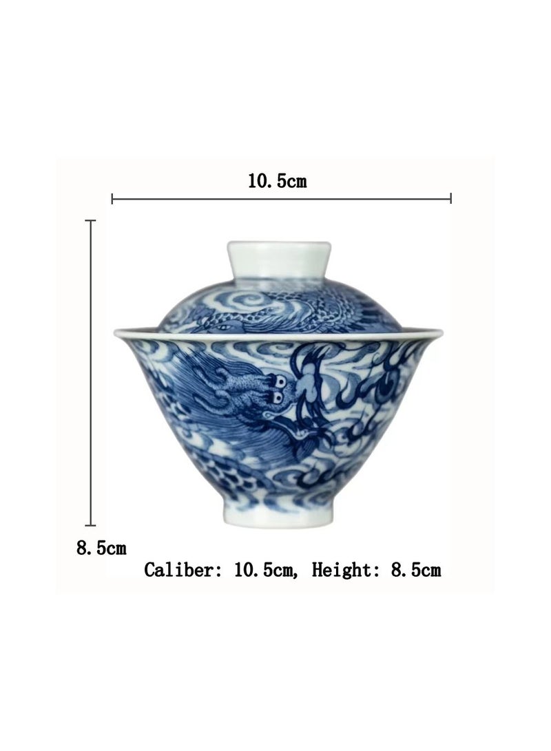 1-Set Chinese Old Porcelain Blue and White Bowl Tea Set,Chinese Tea Bowl with Cover and Cups,Chinese Traditional Handicraft Ceramic Tea Set - Image 5