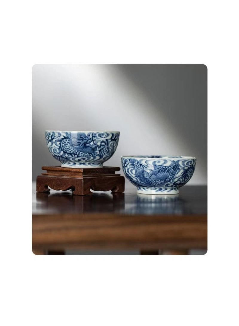 1-Set Chinese Old Porcelain Blue and White Bowl Tea Set,Chinese Tea Bowl with Cover and Cups,Chinese Traditional Handicraft Ceramic Tea Set - Image 3