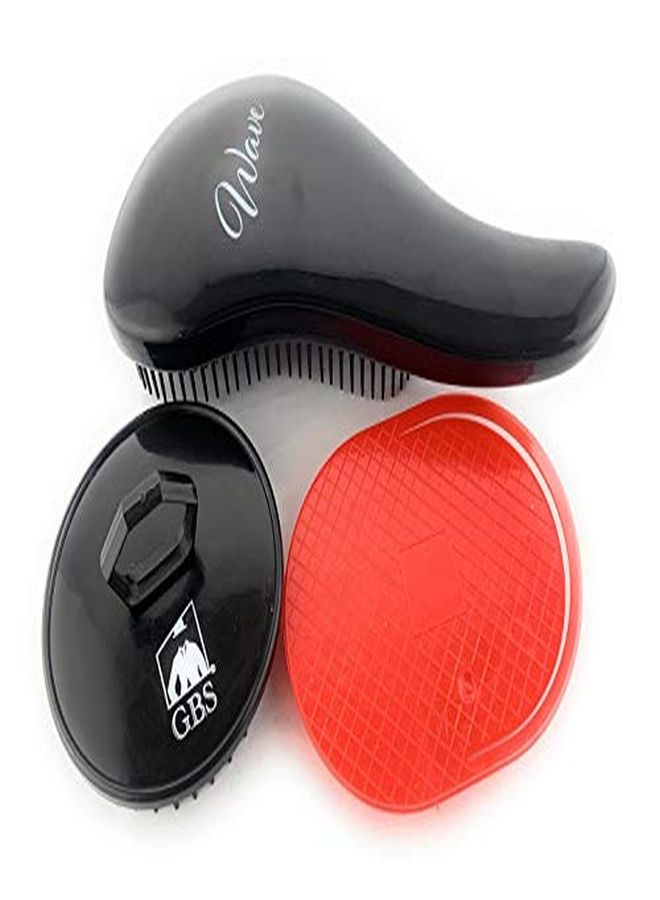 G.B.S Wave Detangling Hair Brush Set- Portable Hair Combs For Men, Women, Kids And Pets Gentle On Scalp For Home, Travel Pack Of 3 (1 Wave Detangling Brush, 1 Shampoo Brush, 1 Red Pocket Palm Brush) - Image 1
