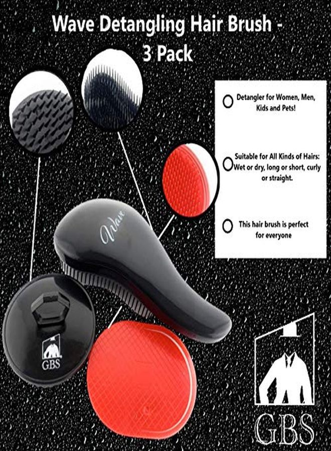 G.B.S Wave Detangling Hair Brush Set- Portable Hair Combs For Men, Women, Kids And Pets Gentle On Scalp For Home, Travel Pack Of 3 (1 Wave Detangling Brush, 1 Shampoo Brush, 1 Red Pocket Palm Brush) - Image 3