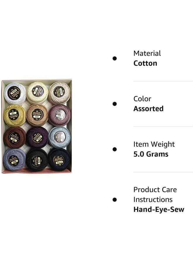 ELEGANZA Wonderfil Eleganza #8 Perle Cotton Embroidery Thread Sampler Collection, "Neutrals"