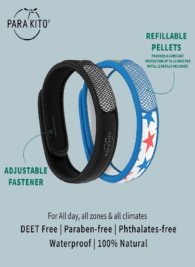 Para'Kito Mosquito Repellent Pack - 2 Wristbands | 2 Refills (Black + Stars) - Image 2