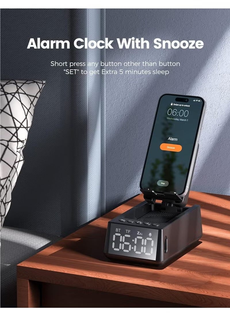 Cell Phone Stand Bluetooth Speakers, Cool Tech Kitchen Gadgets, Adjustable Phone Holder with LED Digital Alarm Clock, HD Surround Sound, Compatible for iPhone/Samsung/iPad Tablet  - Image 5