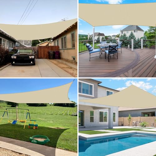 EK E&K Sunrise 10' x 12' Sun Shade Sail Rectangle Canopy Shade Cover UV Block for Patio Backyard Garden Outdoor (Beige) - Image 2