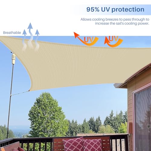 EK E&K Sunrise 10' x 12' Sun Shade Sail Rectangle Canopy Shade Cover UV Block for Patio Backyard Garden Outdoor (Beige) - Image 5