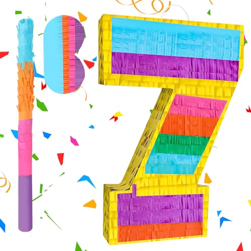 Adecortalk Rainbow Number 7 Pinata Birthday Decorations for Kids Rainbow Pinata with Bat Stick Blindfold for Boys Girls 7th Birthday Celebrations Baby Shower Party Supplies 161x106x29 Inches - Image 1
