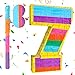 Adecortalk Rainbow Number 7 Pinata Birthday Decorations for Kids Rainbow Pinata with Bat Stick Blindfold for Boys Girls 7th Birthday Celebrations Baby Shower Party Supplies 161x106x29 Inches - Image 2
