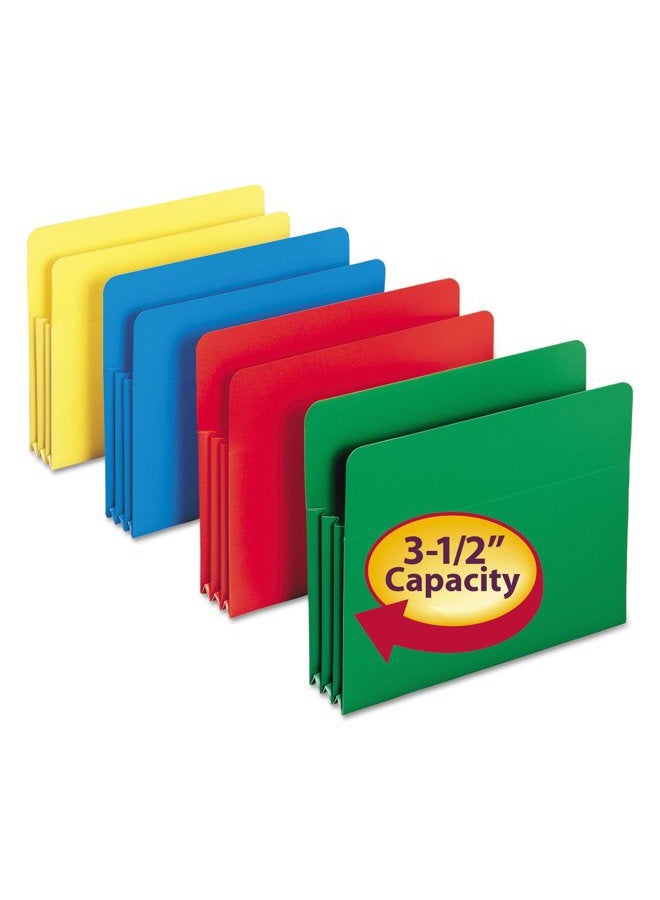 Smead Poly File Pocket, Straight-Cut Tab, 3-1/2" Expansion, Letter Size, Assorted Colors, 4 per Box (73500) - Image 1