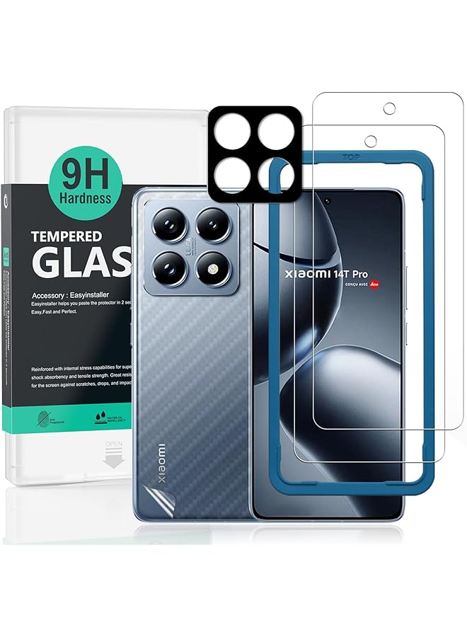 erorex 2 Pack Screen Protector For Xiaomi 14T Pro 5G 6.67",9H Hardness Tempered Glass,With 1Pc Camera Lens Protector,1Pc Back Carbon Fiber Film,Easy To Install - Image 1