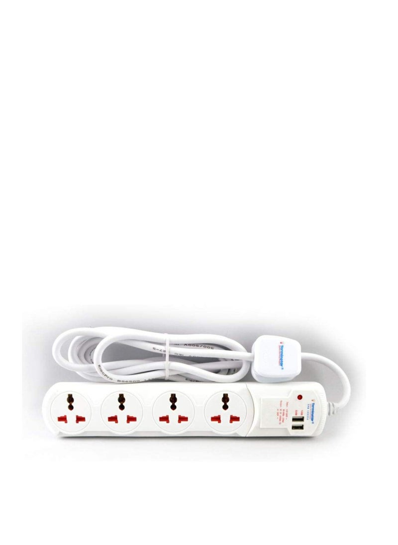 Terminator 4 Way Power Extension Outlet With 2 Usb Socket