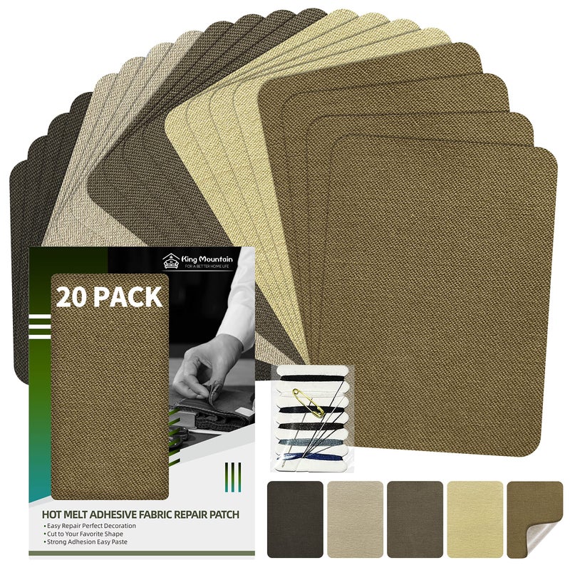 KING MOUNTAIN Iron-on Repair Patch 20 Pcs Pack,3" x4-1/4 100% Cotton Iron-on Repair Patch, 5 Shades of Clothing Repair and Decoration Kit (Five Browns) - Image 1