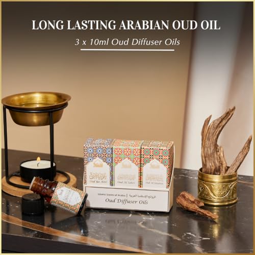 DUKHNI Arabian Oudh Diffuser Oil Set, Essential Oils by Dukhni | 3 x 10ml Oud Oil Gift Set for diffuser & humidifier | 100% Pure Islmaic Oils | Relax with home aromatherapy, for stress relief and massage - Image 3