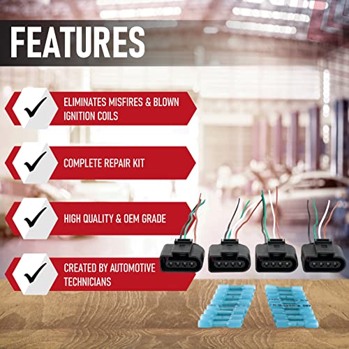 AA Ignition Ignition Coil Pack Replacement Connector - Wire Harness - Set of 4 - Compatible with Volkswagen VW & Audi 1.8T, 2.0T, 2.5L, 3.2L, 4.2L Vehicles - Image 2