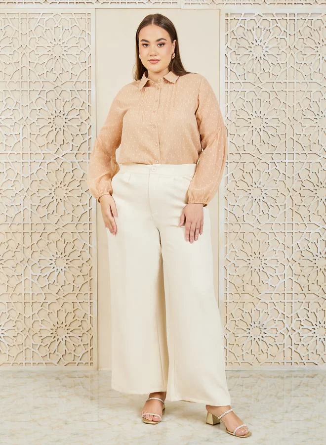 Styli Button Front Dobby Textured Shirt with Long Sleeves