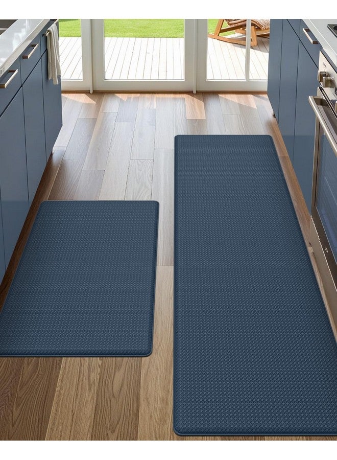DEXI Kitchen Floor Mats Cushioned Anti Fatigue,17x29+17x59, Standing Runner Rug Waterproof, Comfort Memory Foam Padded for Front Sink Laundry Set of 2, Navy - Image 1