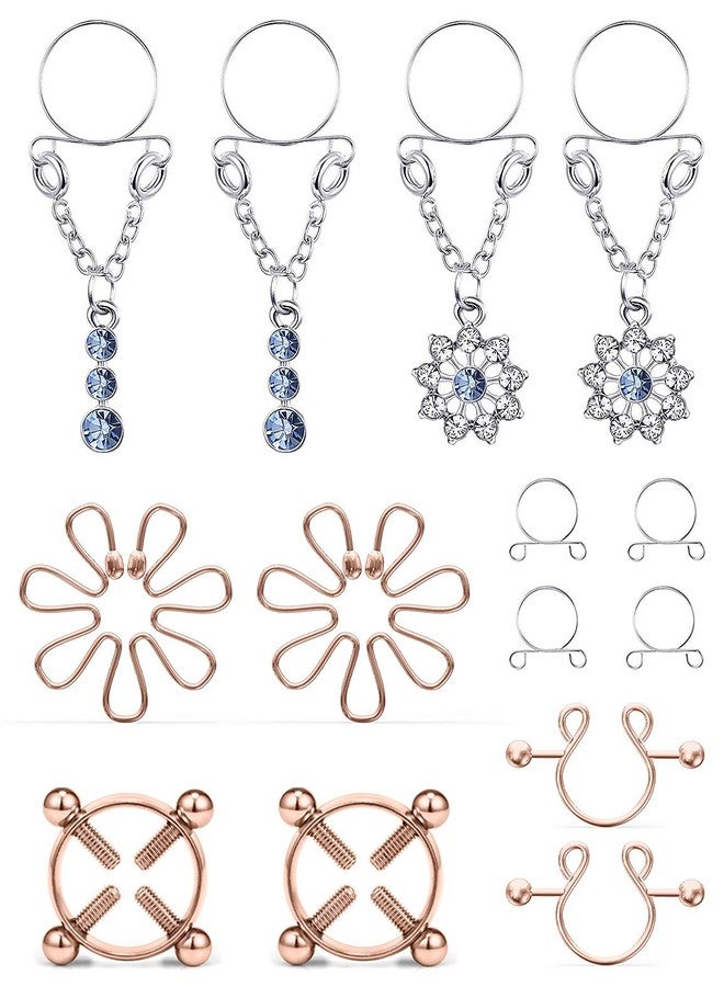 Cisyozi 5Pairs Stainless Steel Fake Nipple Rings for Women Non-Piercing Chain Dangle Nipplerings Faux Body Piercing Jewelry for Women Men - Image 1