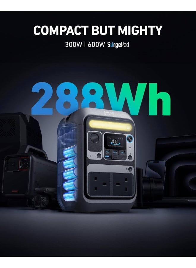 Anker SOLIX C300 Portable Power Station, Outdoor 288Wh LiFePO4 Battery, 300W (600W Surge) Solar Generator, 140W Two-Way Fast Charging, For Camping, Traveling, and Emergencies (Solar Panel Optional) - Image 2