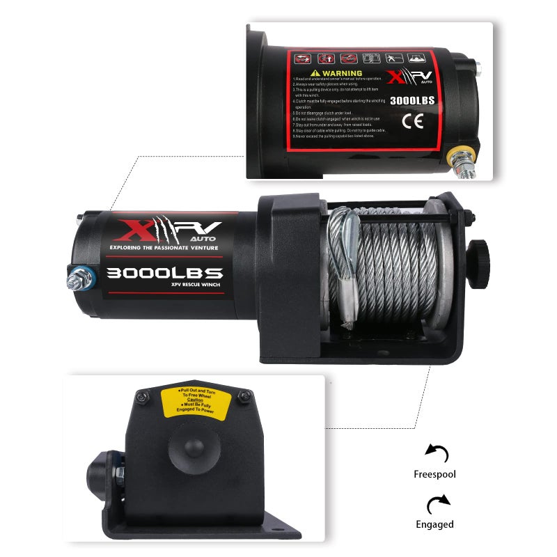XPV AUTO 3000 lb 12V DC Electric Winch with Both Wireless Handheld Remote and Corded Control Recovery Steel Cable Waterproof Winch for UTV ATV Boat - Image 3