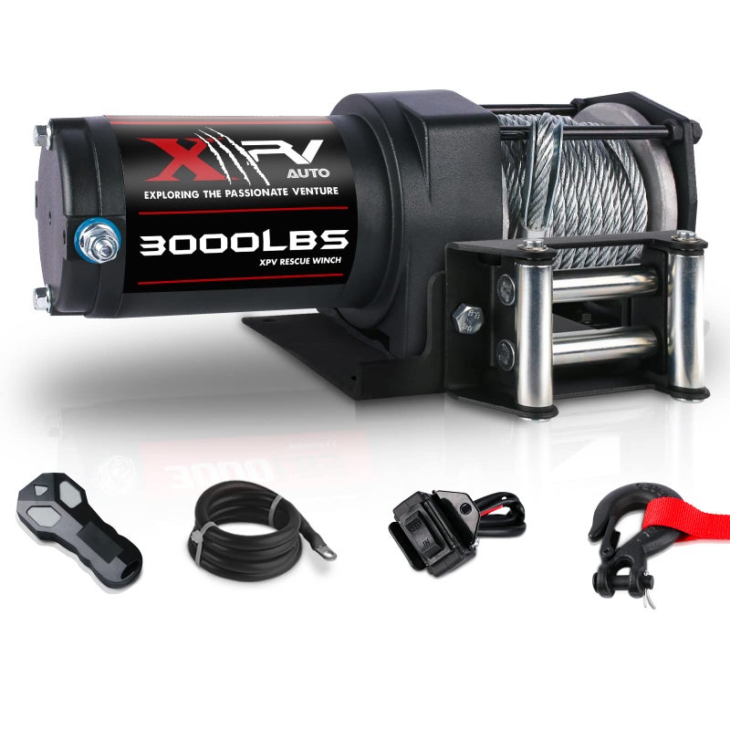 XPV AUTO 3000 lb 12V DC Electric Winch with Both Wireless Handheld Remote and Corded Control Recovery Steel Cable Waterproof Winch for UTV ATV Boat - Image 1