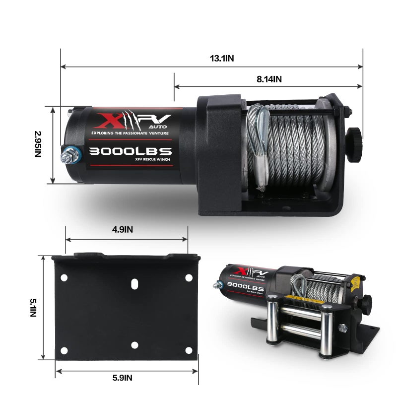 XPV AUTO 3000 lb 12V DC Electric Winch with Both Wireless Handheld Remote and Corded Control Recovery Steel Cable Waterproof Winch for UTV ATV Boat - Image 5