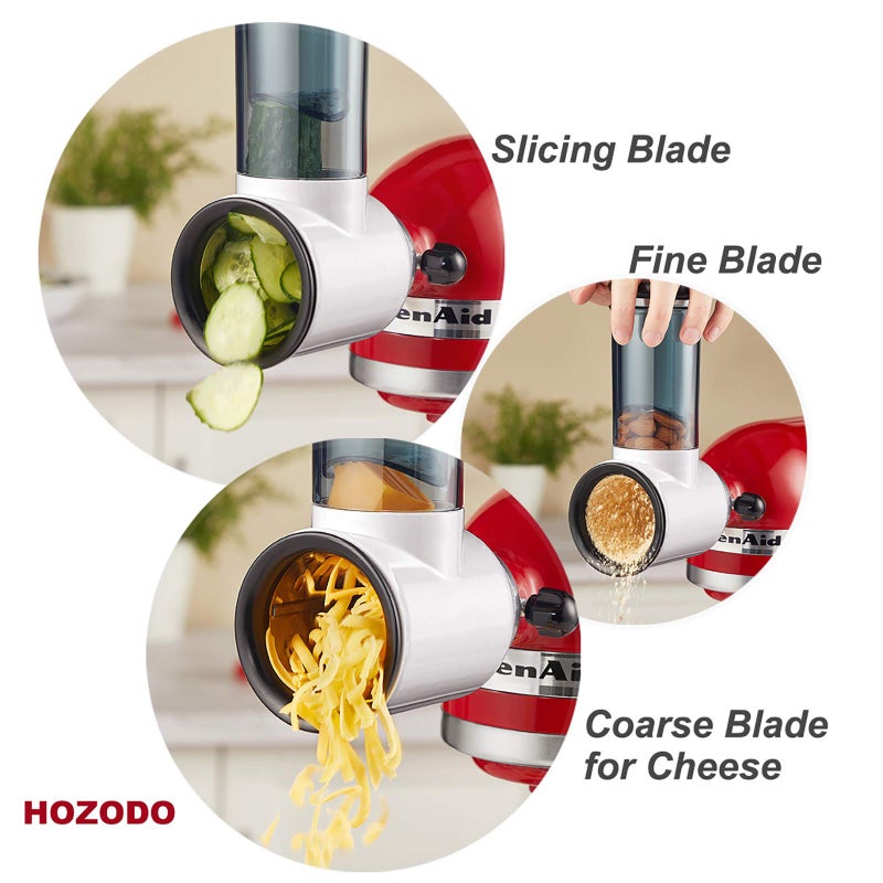 HOZODO Slicer Shredder Attachment for KitchenAid Stand Mixer, Cheese Grater Attachment for KitchenAid Stand Mixer, Food Processor with 3 Blades by HOZODO - Image 4