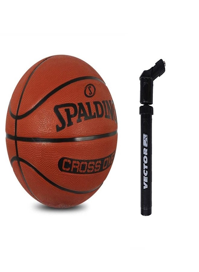 Spalding Cross Over Official Basketball Ball Senior Men Ball Size 6 + Air Pump - Image 2