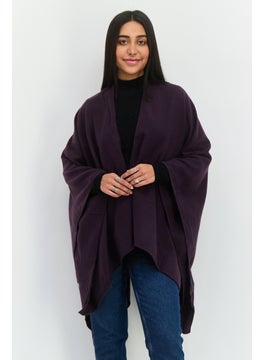 Women Herringbone Pattern Ruana Shawl Wrap 140 L x 70 H cm, Dark Purple