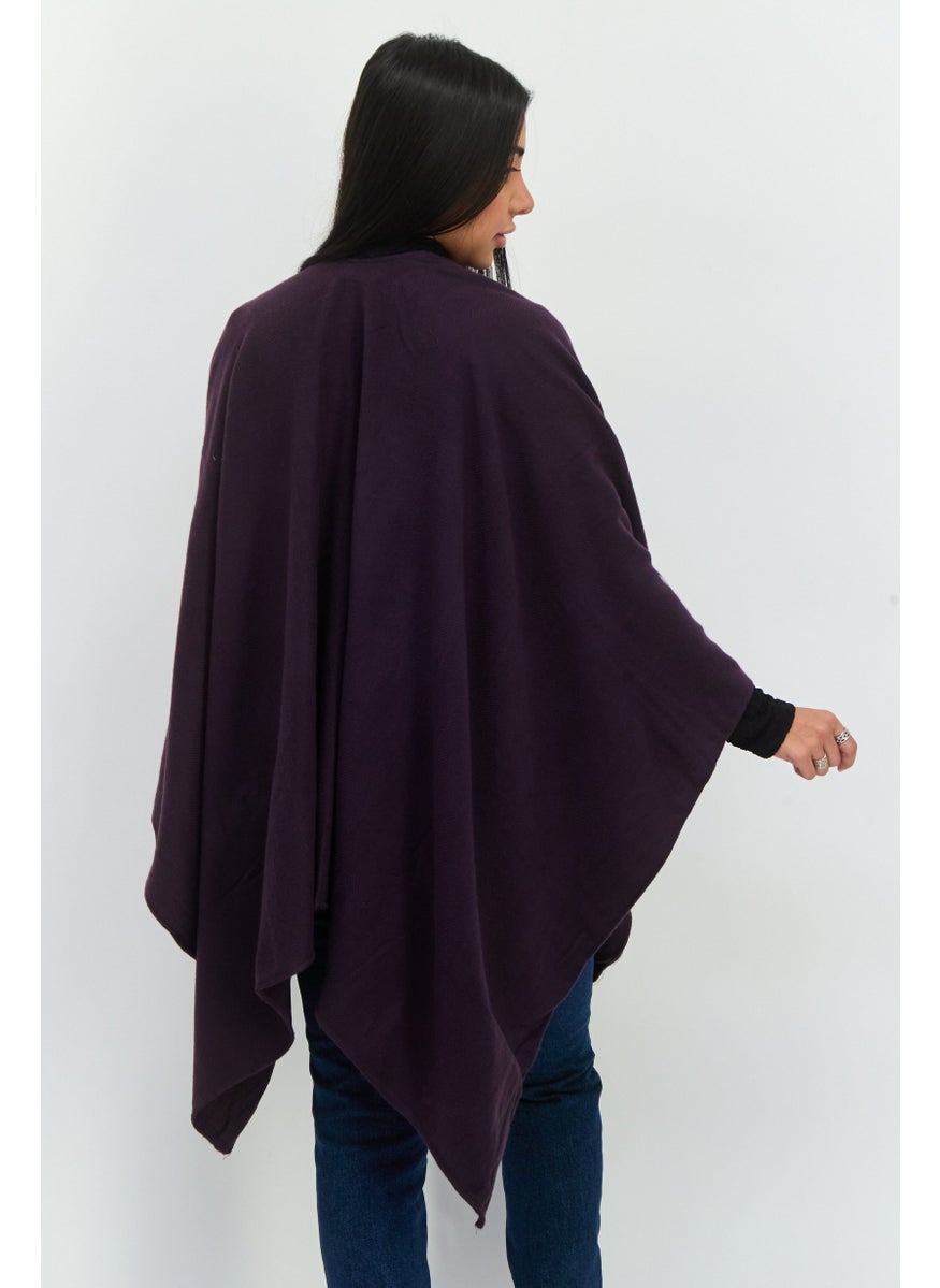 Jones New York - Women Herringbone Pattern Ruana Shawl Wrap 140 L x 70 H cm, Dark Purple - Image 1