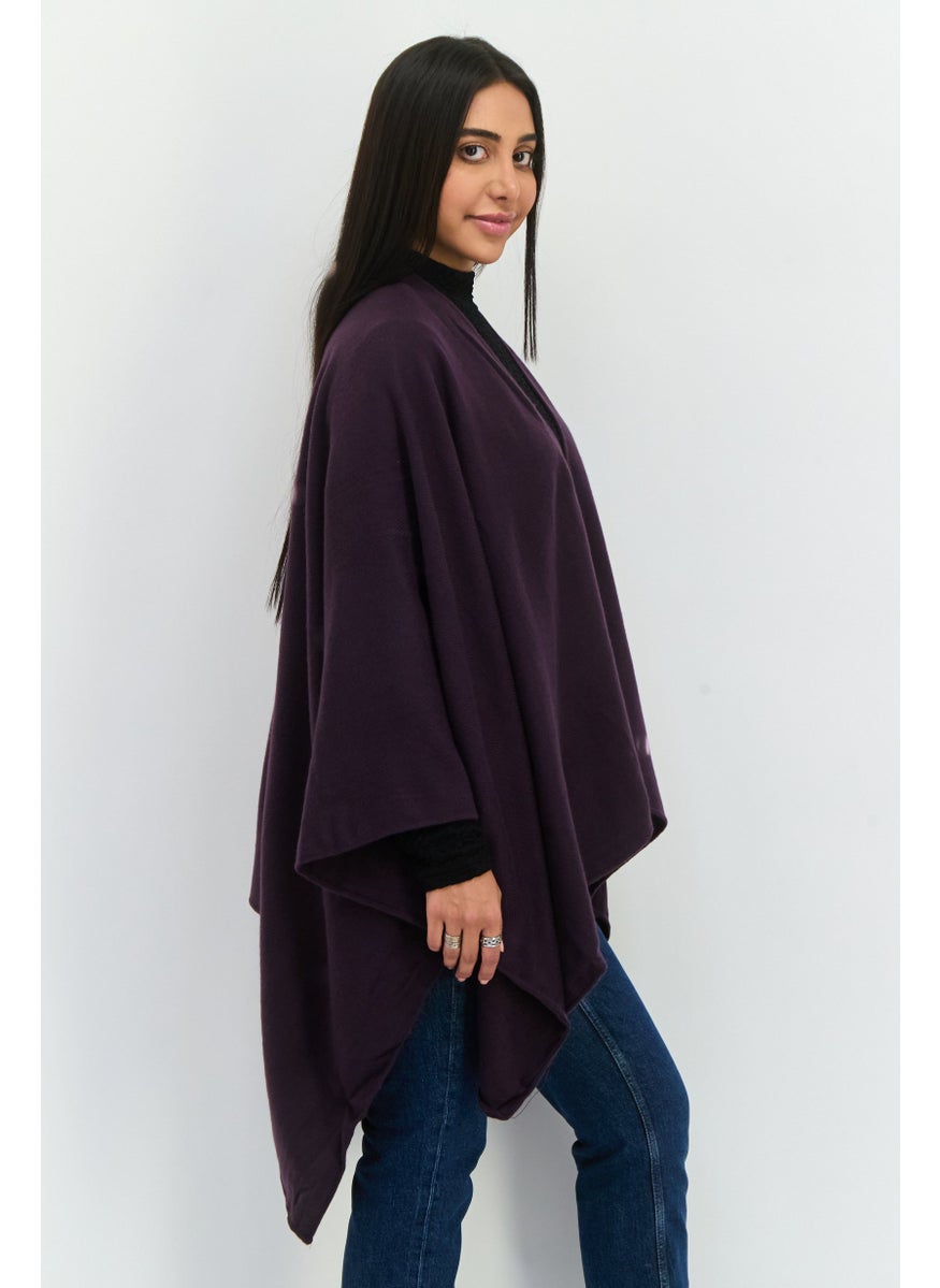 Jones New York - Women Herringbone Pattern Ruana Shawl Wrap 140 L x 70 H cm, Dark Purple - Image 1