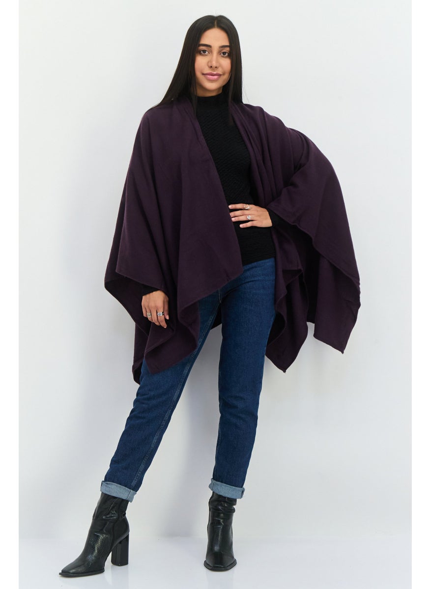 Jones New York - Women Herringbone Pattern Ruana Shawl Wrap 140 L x 70 H cm, Dark Purple - Image 1