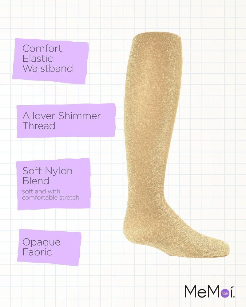 MeMoi Shining Star Shimmer Tights for Girls, Ultra Soft and Lightweight Opaque Girl Tights - Sizes 2-14, Gold, 12-14 - Image 3