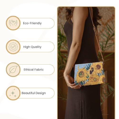 Signare Tapestry Crossbody Bag Shoulder Purse for Women In Vincent Van Gogh Sunflower Design (XB02-ART-VG-SUNF) - Image 5