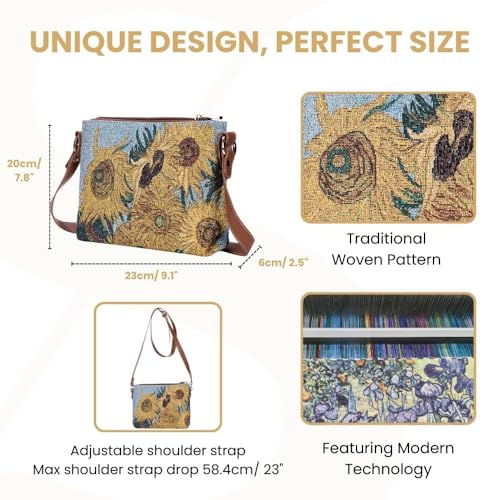 Signare Tapestry Crossbody Bag Shoulder Purse for Women In Vincent Van Gogh Sunflower Design (XB02-ART-VG-SUNF) - Image 3