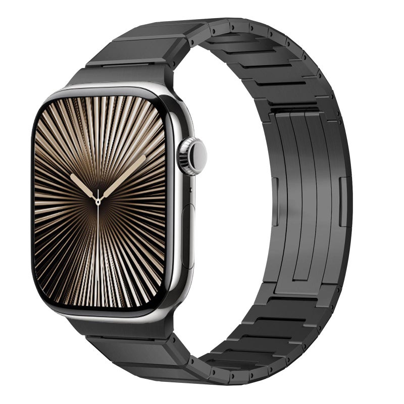 For Apple Watch 46mm / 49mm / 45mm / 44mm One Bead Folding Clasp Metal Titanium Alloy Watch Band(Black)