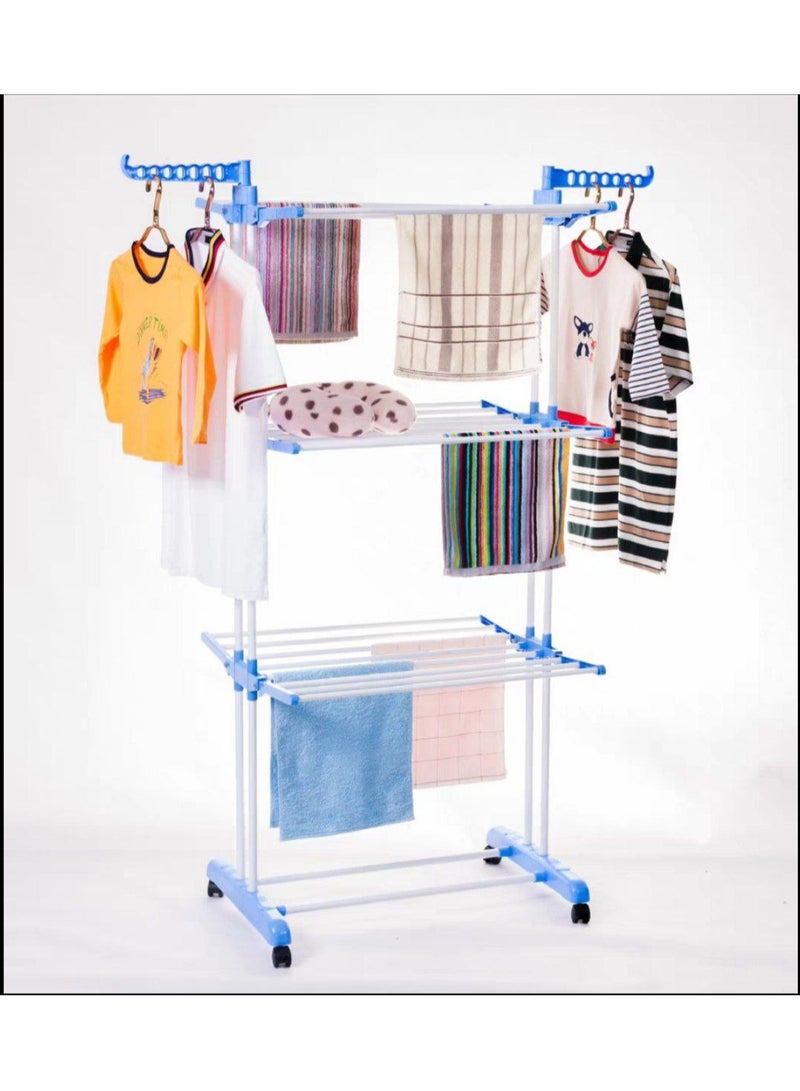 Three-tier drying rack made of high-quality materials that can withstand heavy loads and is equipped with wheels for easy movement. - Image 1