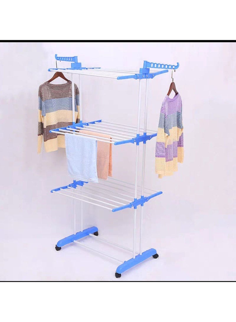 Three-tier drying rack made of high-quality materials that can withstand heavy loads and is equipped with wheels for easy movement. - Image 2