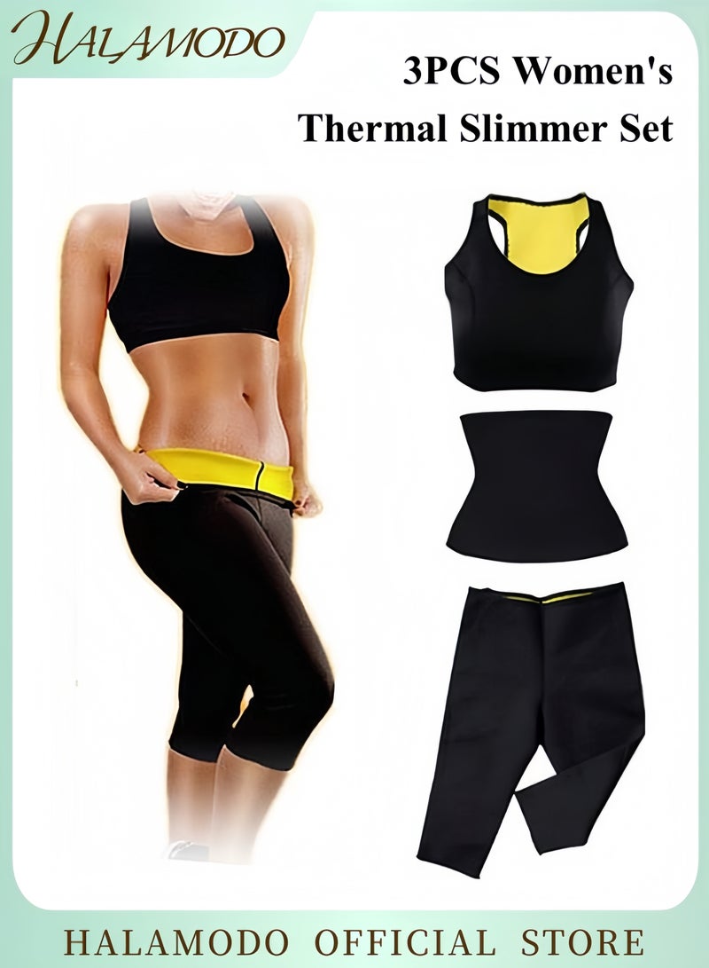 HALAMODO 3PCS Women’s Thermal Slimmer Neoprene Set Fitness Vest Leggings and Waist Support Belt for Yoga Fitness Jogging Climbing Sauna  - Image 1