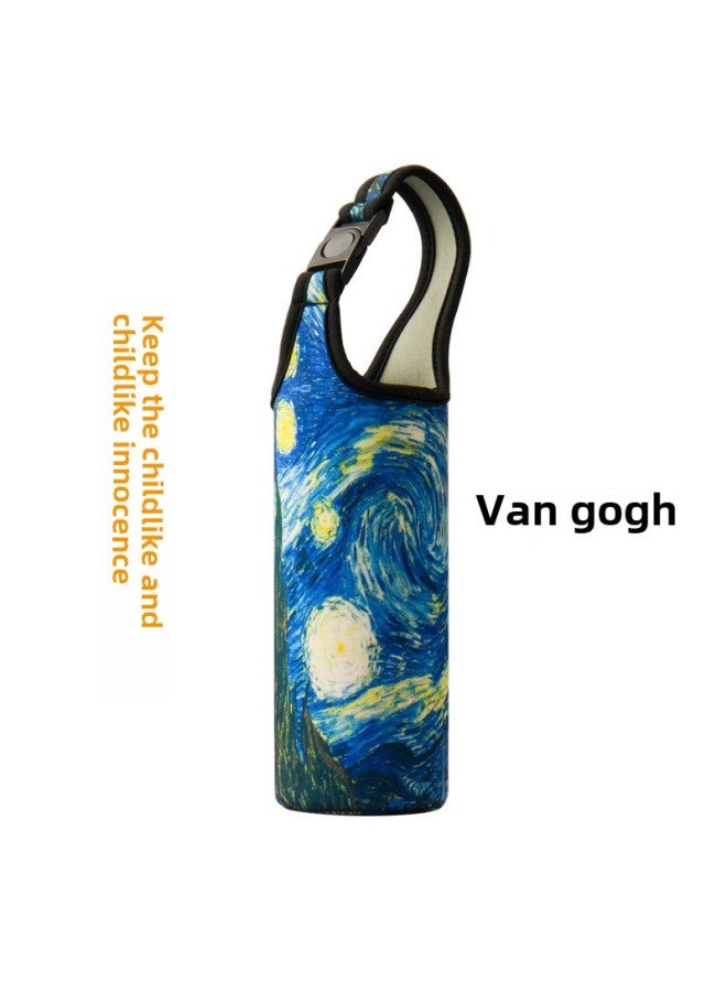 Thickened Cartoon Printed Water Cup Cover Elastic Protective Cover Diving Cloth Logo Printed Cloth-Color:Van Gogh-Capacity:300-600ml - Image 1