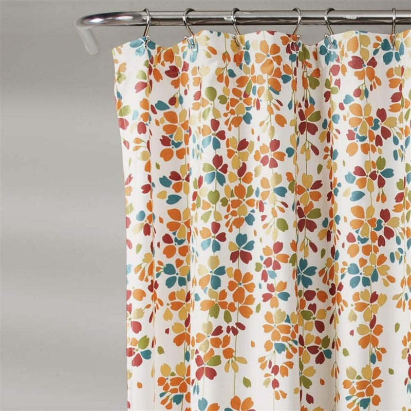 Lush Decor Weeping Flower Shower Curtain 72"W x 72"L Turquoise & Tangerine - Floral Shower Curtains for Bathroom - Bathroom Curtain - Cottage Decor - Image 2