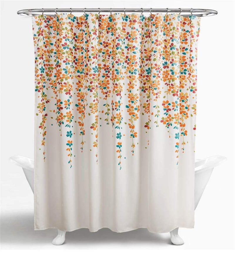 Lush Decor Weeping Flower Shower Curtain 72"W x 72"L Turquoise & Tangerine - Floral Shower Curtains for Bathroom - Bathroom Curtain - Cottage Decor - Image 1