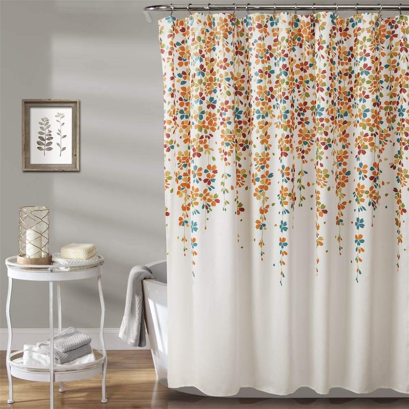 Lush Decor Weeping Flower Shower Curtain 72"W x 72"L Turquoise & Tangerine - Floral Shower Curtains for Bathroom - Bathroom Curtain - Cottage Decor - Image 4