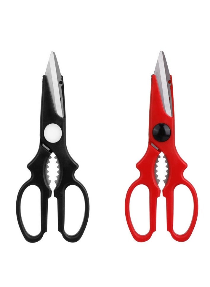 2PCS Kitchen Scissors ,Multi Purpose Scissors Stainless Steel ,Fish Scissors- Kitchen Scissors, (BLACK AND RED)  - Image 1