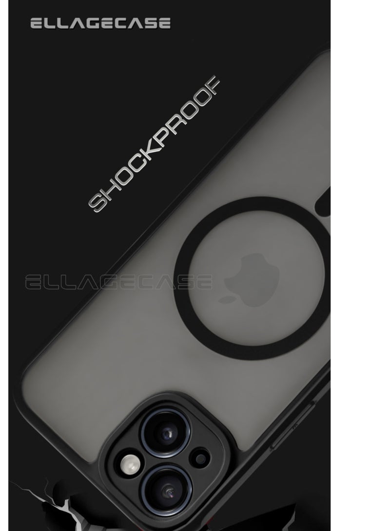 ELLAGECASE حافظة لجهاز آيفون 14، حافظة رفيعة جداً بدون إطار مع شحن لاسلكي مغناطيسي، حماية كاميرا قوية، غطاء أسود مضاد للصدمات - Image 2