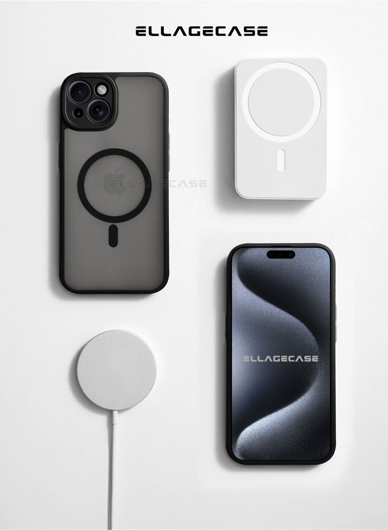 ELLAGECASE حافظة لجهاز آيفون 14، حافظة رفيعة جداً بدون إطار مع شحن لاسلكي مغناطيسي، حماية كاميرا قوية، غطاء أسود مضاد للصدمات - Image 4
