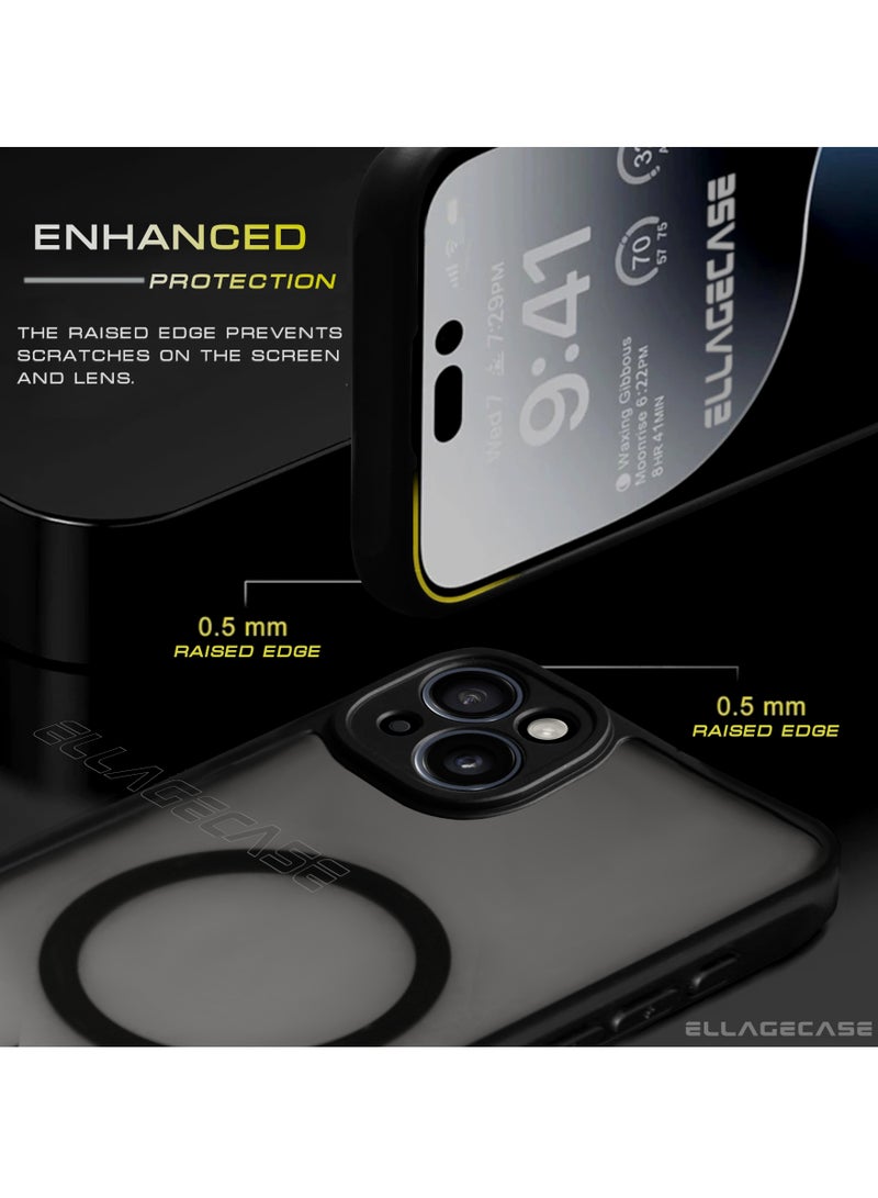 ELLAGECASE حافظة لجهاز آيفون 14، حافظة رفيعة جداً بدون إطار مع شحن لاسلكي مغناطيسي، حماية كاميرا قوية، غطاء أسود مضاد للصدمات - Image 5