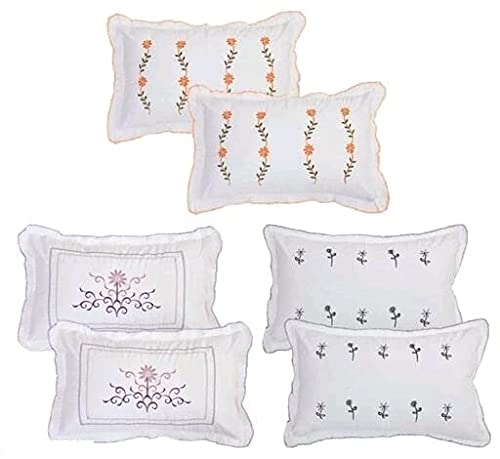HSR Collection Cotton White Embroidered Pillow Cover - 18"x28", Set of 6 - Image 1