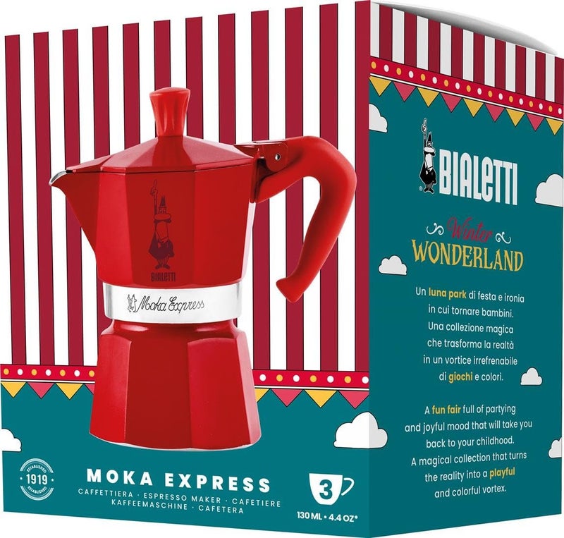 Bialetti Winter Wonderland Italian Coffee Maker Red Silver Aluminium 3 Cups - Brand: Bialetti - EAN: 8006363074520 - Image 1