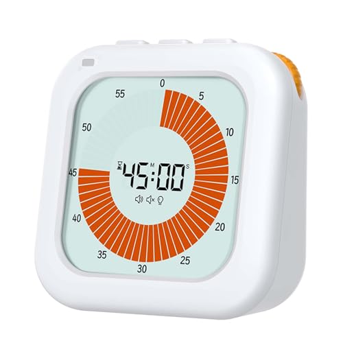 EooCoo Visual Timer Digital, 60-Minute Countdown Rotation Timer for Kids and Adults, Adjustable Volume,LCD Screen Pomodoro Time Management Education Tool for Home Kitchen,School,Office,ADHD-Snow White - Image 1