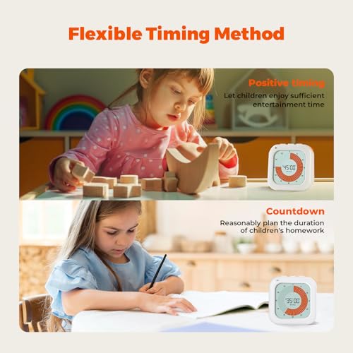 EooCoo Visual Timer Digital, 60-Minute Countdown Rotation Timer for Kids and Adults, Adjustable Volume,LCD Screen Pomodoro Time Management Education Tool for Home Kitchen,School,Office,ADHD-Snow White - Image 3
