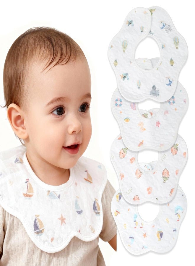 ICKEYOU Muslin Baby Bandana Bibs Soft Triangle Cotton Drool Adjustable Teething and Feeding for Newborns and Infants 0 to 36 Months (4pcs White) - Image 1